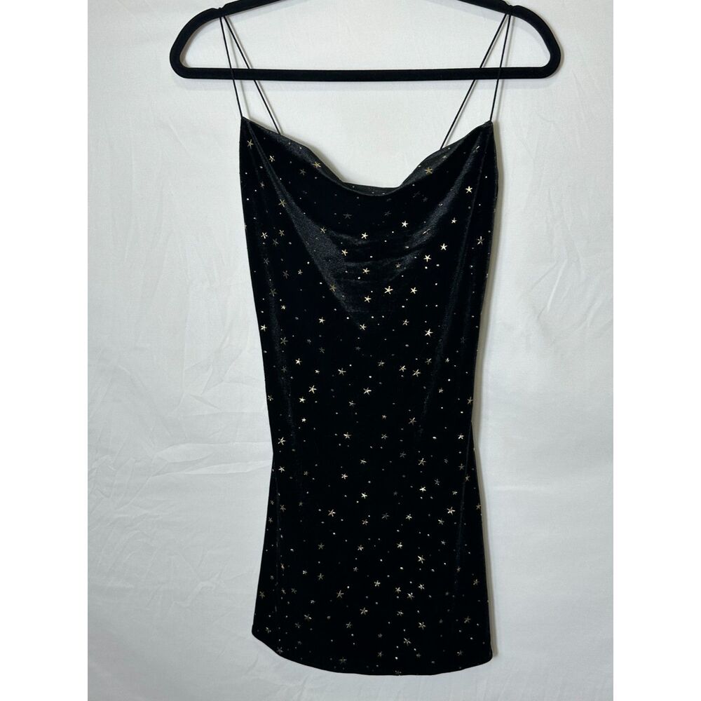 Zaful Women's Junior NWT Festive Black Velvet Minidress with Gold Stars Size S